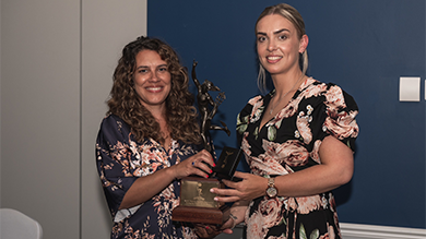 Claire presenting the Manager's Player of the season award