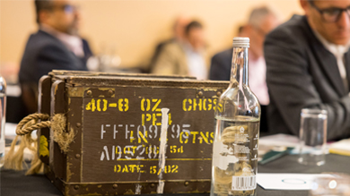 Glass bottle with wooden box