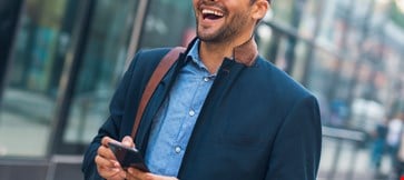 A laughing man on the street