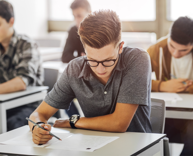 Group high school students doing exam