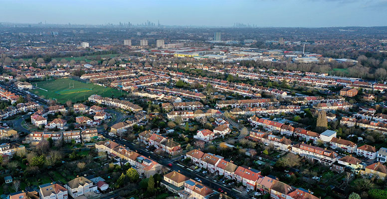 Aerial view of residential houses