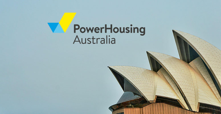 Power housing logo with Opera House building in Australia